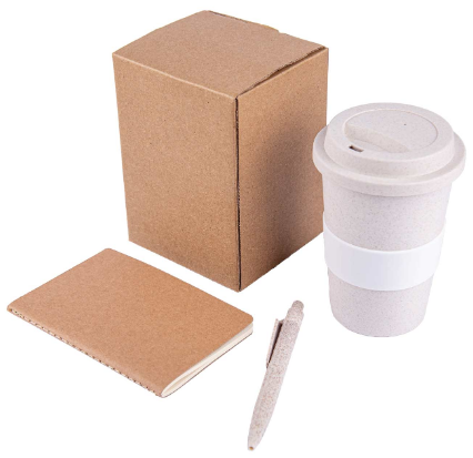 Custom printed imported KORGAN eco set of mug FSC notebook and pen by Print365 Kenya