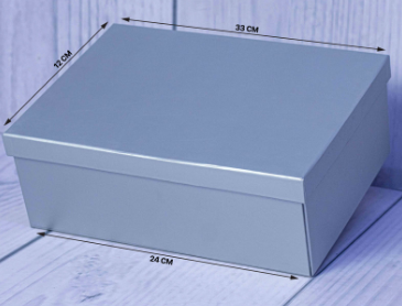 Custom foil-stamped luxury 2-piece silver grey lid box display by Print365 Kenya