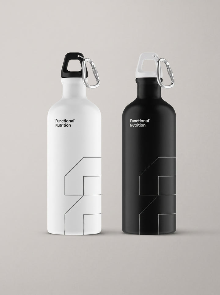 Custom laser-engraved stainless steel vacuum water bottles in black and white by Print365 Kenya