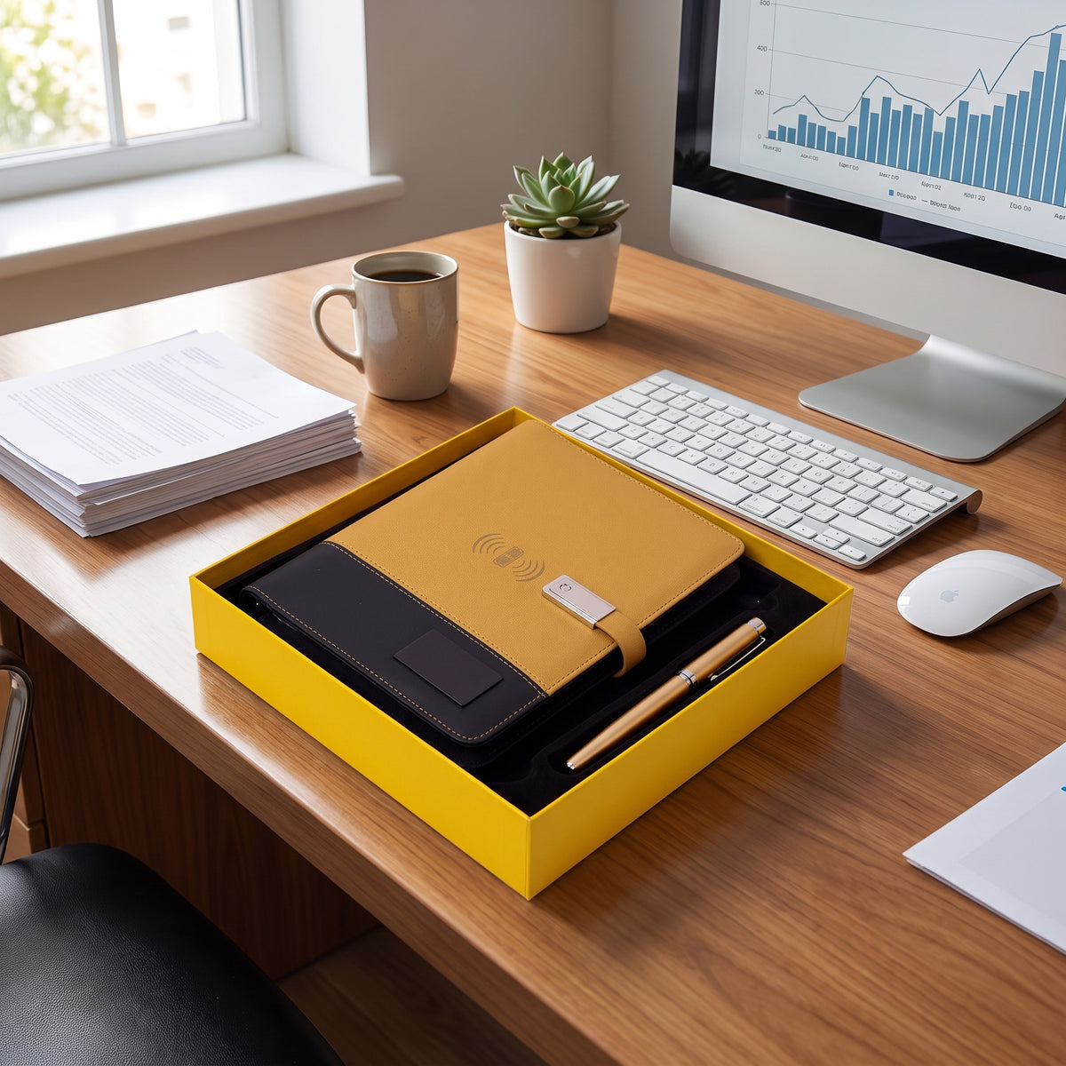 Custom laser-engraved executive tech organizer notebook set with 8000mAh power bank by Print365 Kenya