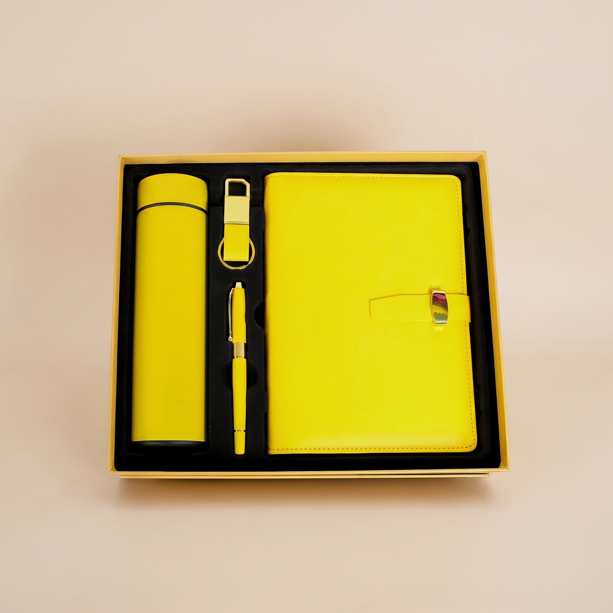 Custom laser-engraved 4-in-1 corporate executive gift set in canary yellow by Print365 Kenya