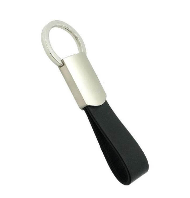 Custom laser-engraved imported PORTO black leatherette loop metal keychain by Print365 Kenya