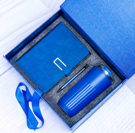 Custom laser-engraved executive 3-in-1 corporate gift set in royal blue by Print365 Kenya