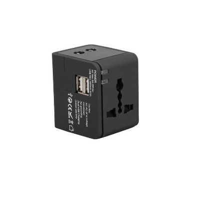 Custom screen-printed imported SERRI Giftology universal travel adapter with dual USB ports by Print365 Kenya