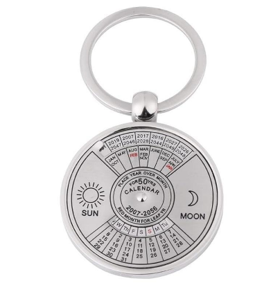 Custom laser-engraved imported SLIGO silver 50-year perpetual calendar keychain by Print365 Kenya   
