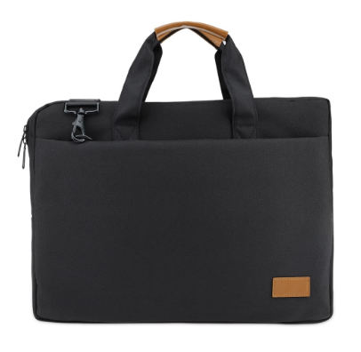 Custom laser-engraved imported SLOTEN Santhome 15 inch laptop bag in black and tan by Print365 Kenya   