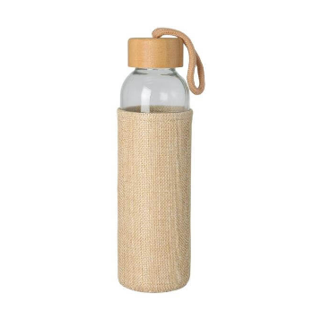 Custom screen-printed imported SPELLO 500ml glass bottle with natural jute sleeve by Print365 Kenya   