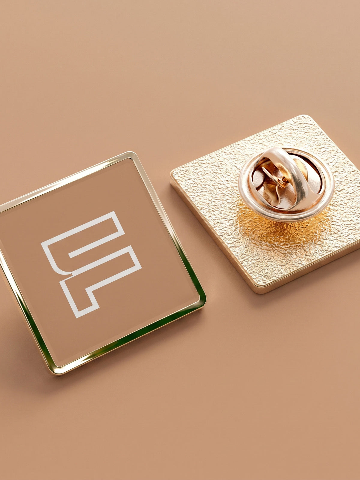 Custom laser-printed square metallic lapel pin 3cm by 3cm with gold trim by Print365 Kenya