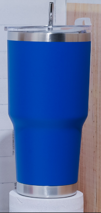 Custom laser-engraved 850ml royal blue thermal travel mug with stainless steel straw by Print365 Kenya