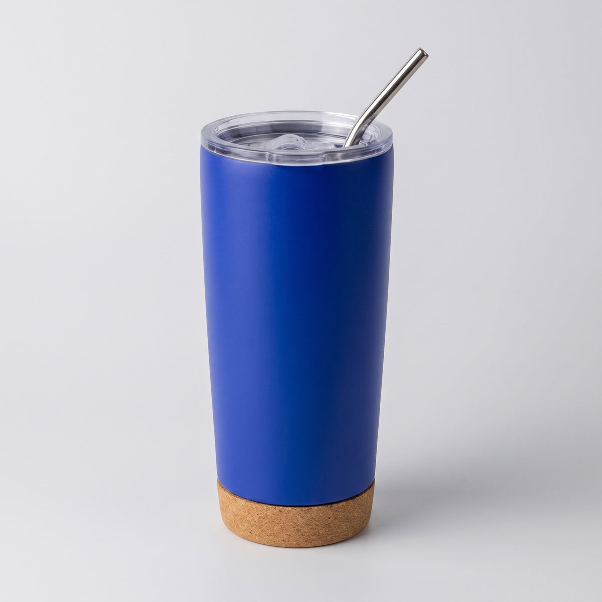 Custom laser-engraved royal blue thermal travel mug with natural cork base by Print365 Kenya