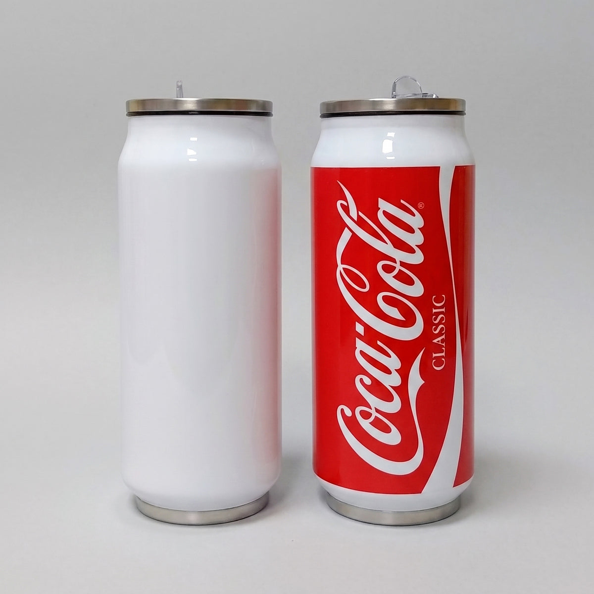 Custom printed sublimation soda can thermal tumbler with flip-up drinking straw by Print365 Kenya