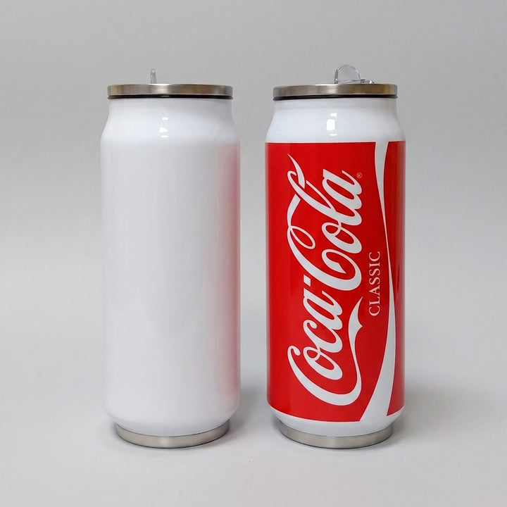 Custom printed sublimation soda can thermal tumbler with flip-up drinking straw by Print365 Kenya