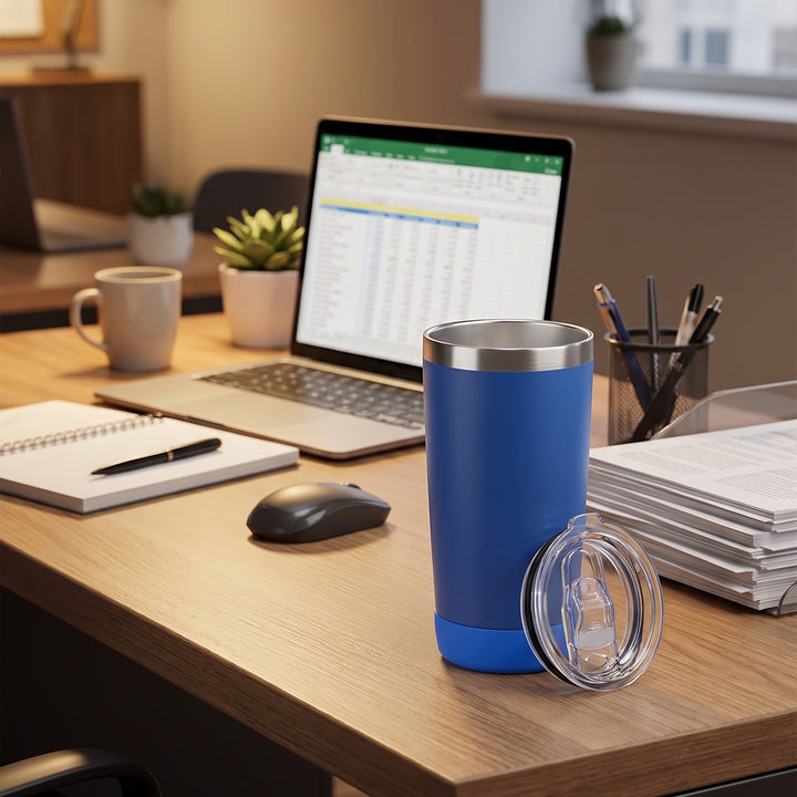 Executive royal blue insulated travel mug featuring a detachable base Bluetooth speaker by Print365 Nairobi