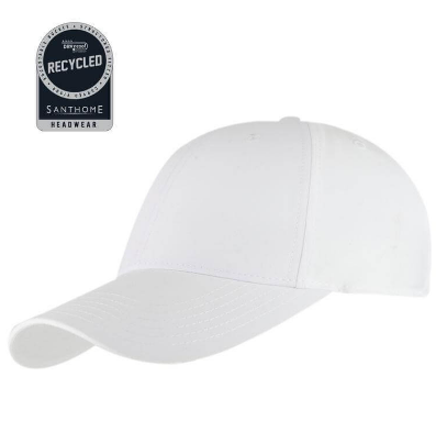 Custom embroidered imported ULTRA Santhome RPET 6 panel DryNCool sport cap in white by Print365 Kenya