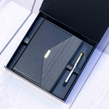 Custom laser-engraved executive notebook and pen gift set in black by Print365 Kenya
