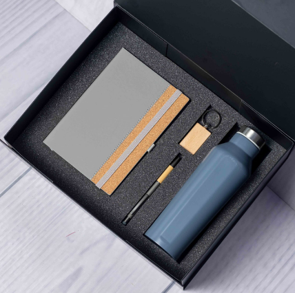 Custom laser-engraved eco 4-in-1 cork gift set in grey by Print365 Kenya