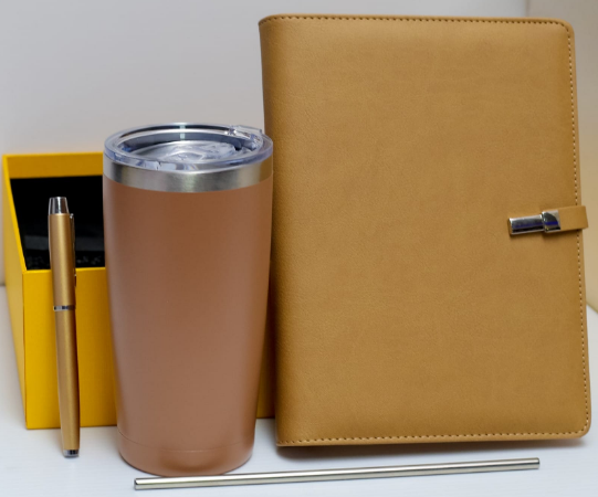 Custom laser-engraved executive tumbler and notebook corporate gift set by Print365 Kenya