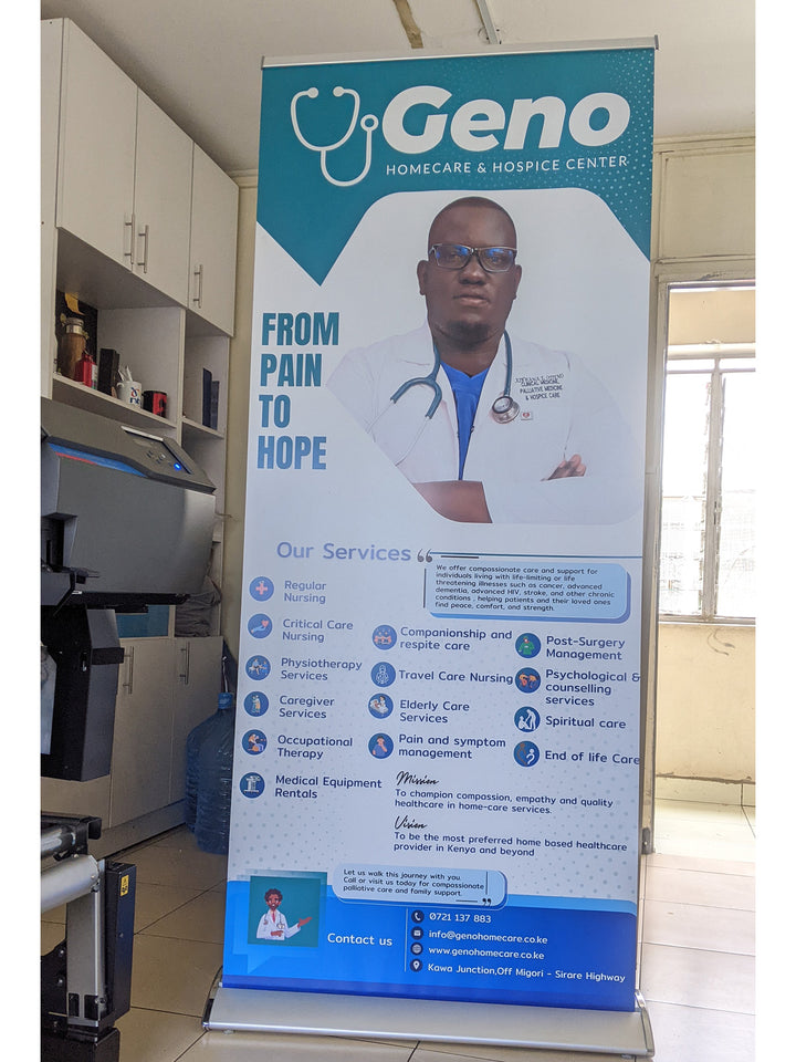Executive broadbase roll-up banner with heavy aluminum base for corporate events