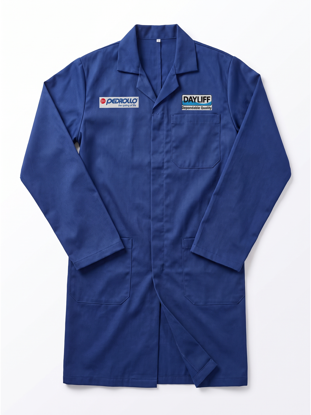 A blue custom dustcoat with &