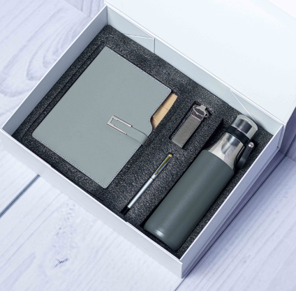 Custom laser-engraved executive 4-in-1 corporate gift set in grey by Print365 Kenya