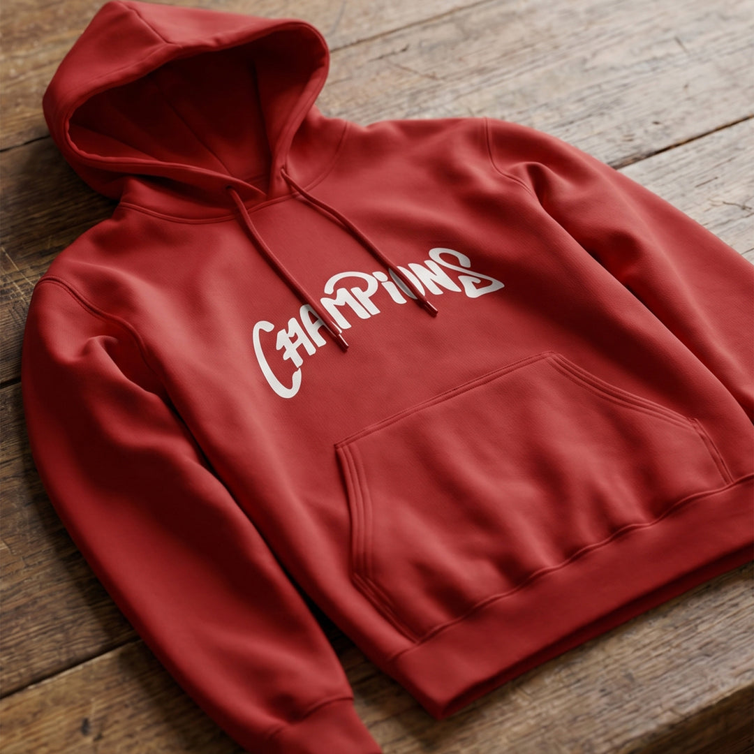 Custom "champions" red hoodie by Print365