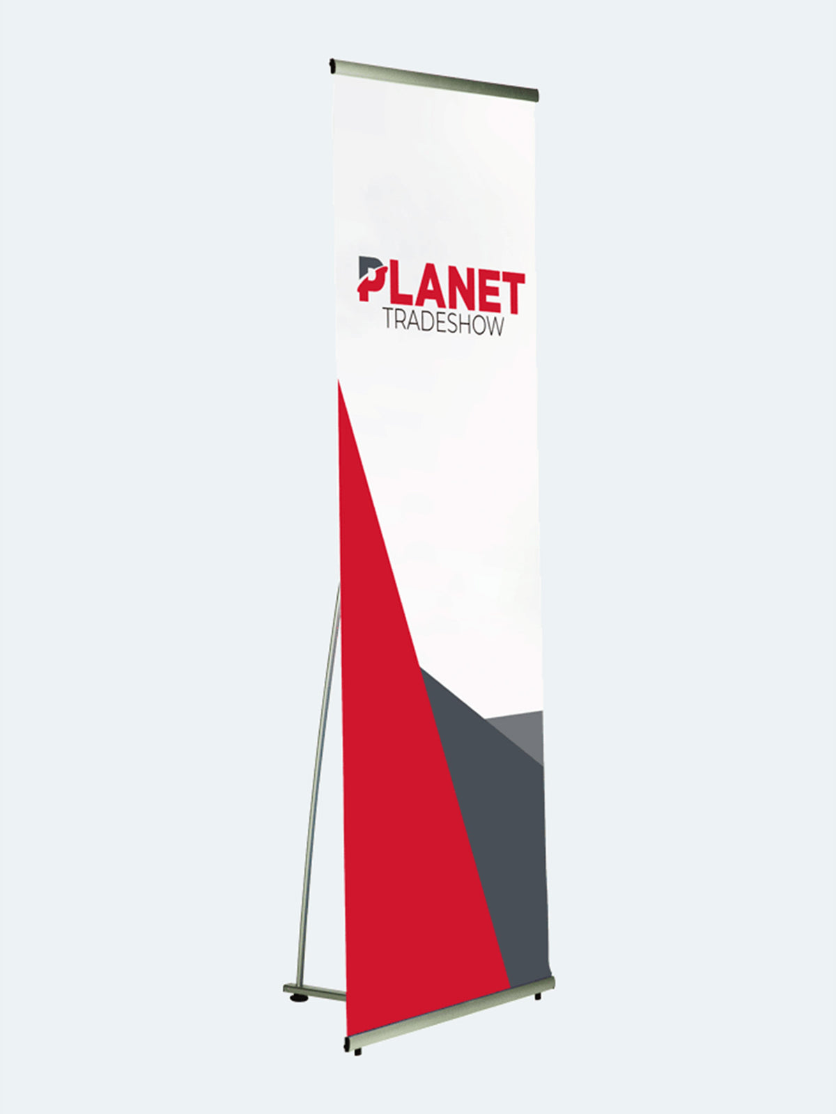 Sleek L-shaped retractable banner display for product launches and brand activations