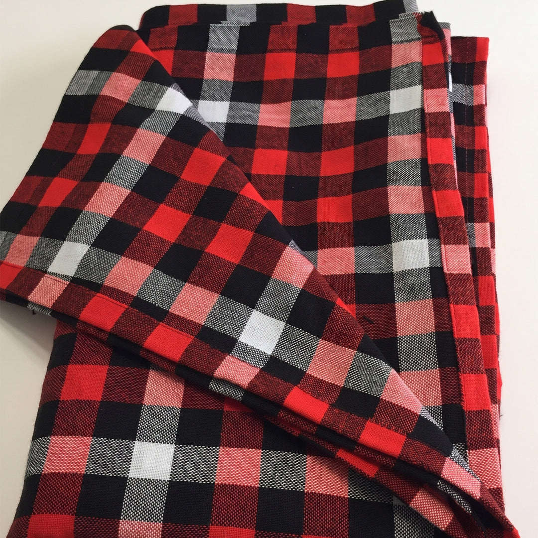 Custom branded classic single layer Maasai Shuka in red black white plaid by Print365 Kenya