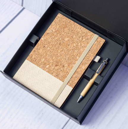 Custom laser-engraved eco notebook and pen gift set in maple cream by Print365 Kenya