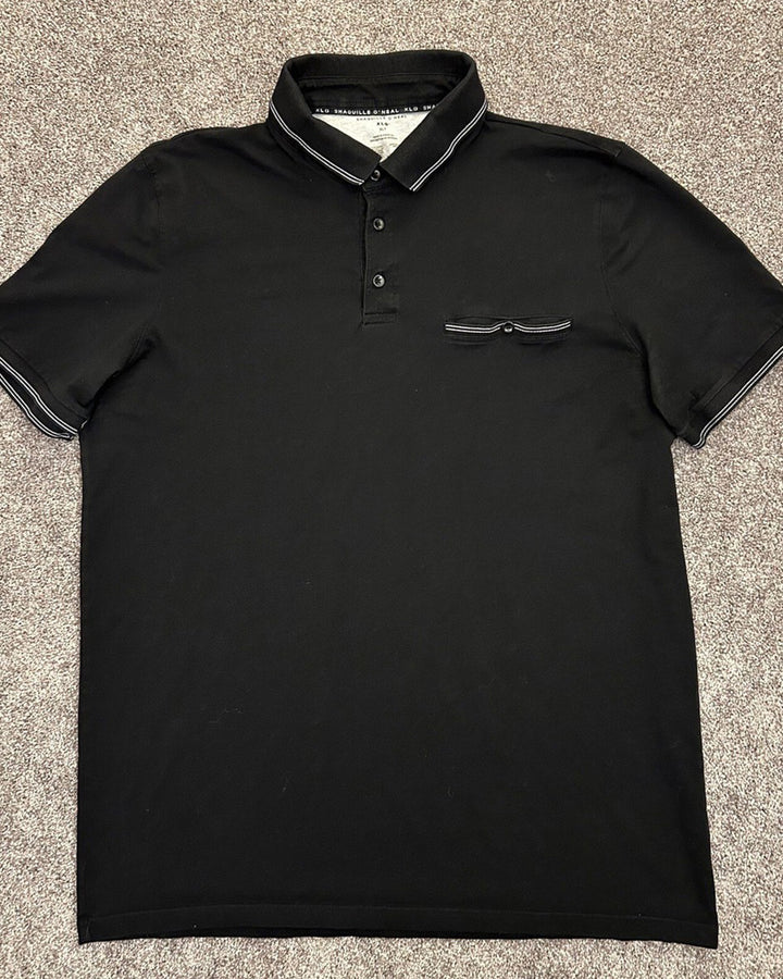 Front view of a black promotional polo shirt