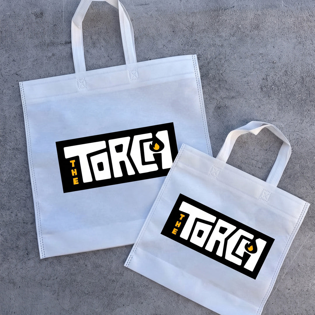 Side-by-side view of custom branded white Kraft paper, non-woven, and laminated shopping bags done by Print365 Kenya