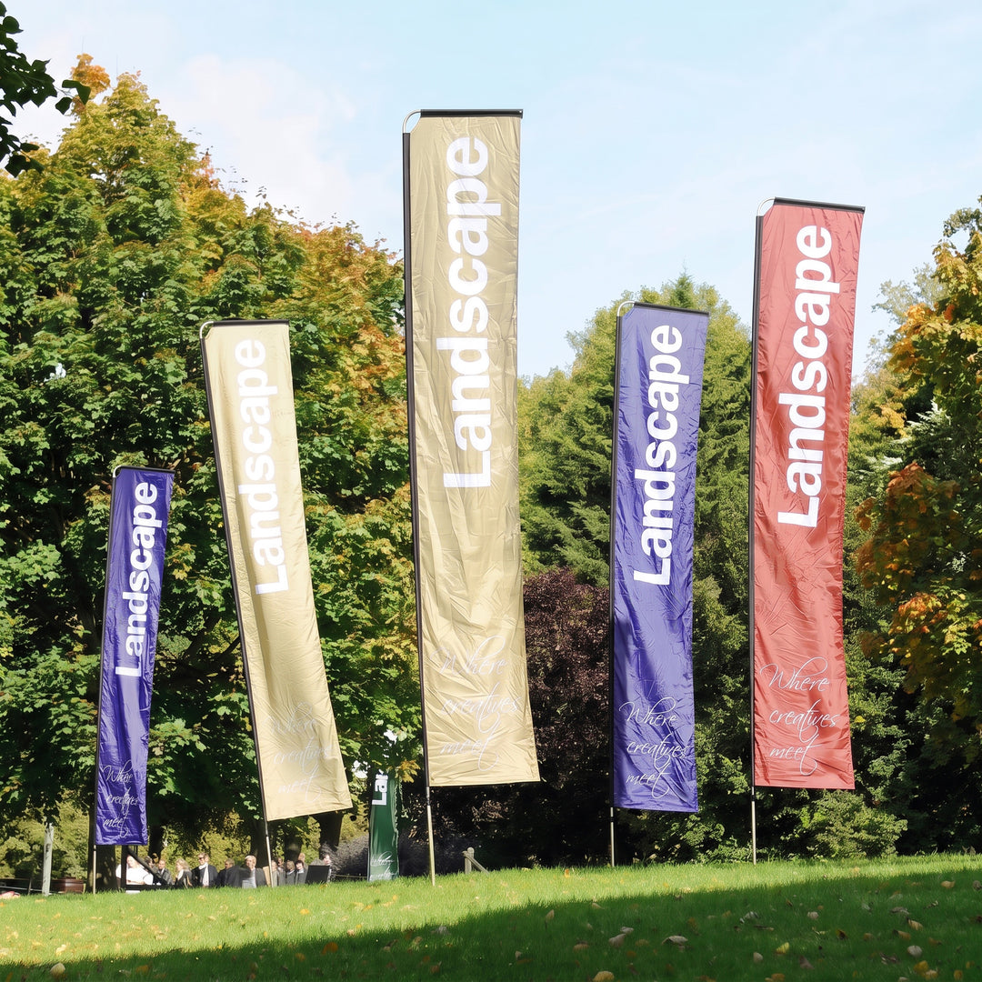 Multiple custom coloured telescopic banners done by Print365 in Nairobi, Kenya