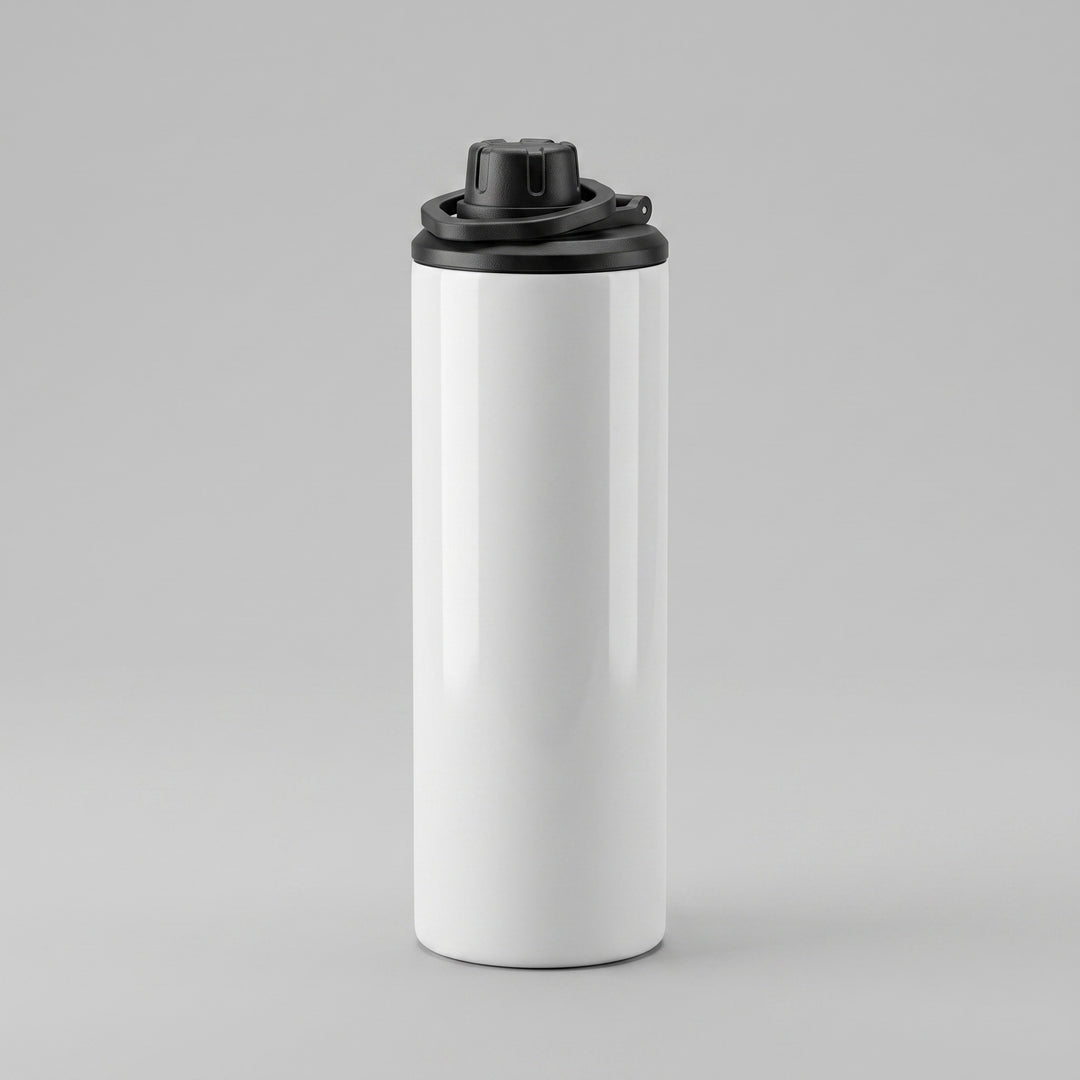 Custom printed white thermal mug with black screw cap and flip carry handle by Print365 Kenya