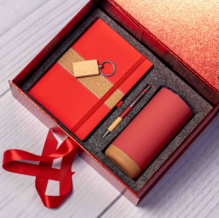 Custom laser-engraved eco-friendly 4-in-1 cork gift set in red by Print365 Kenya