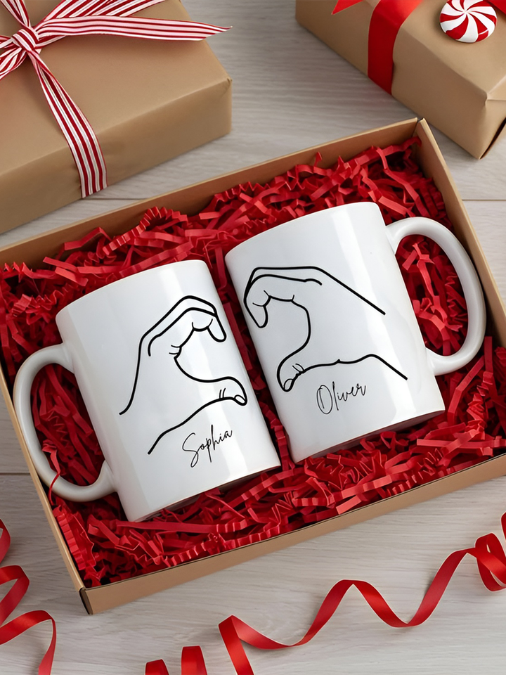 2 custom, his &amp; hers white mugs branded on one side by Print365 Kenya
