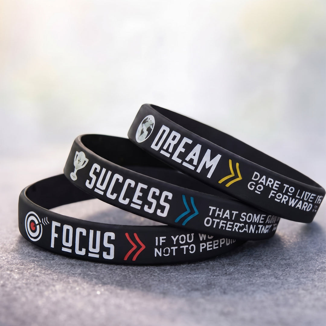 Group of colorful debossed silicone wristbands with custom company slogan and logo by Print365 Kenya