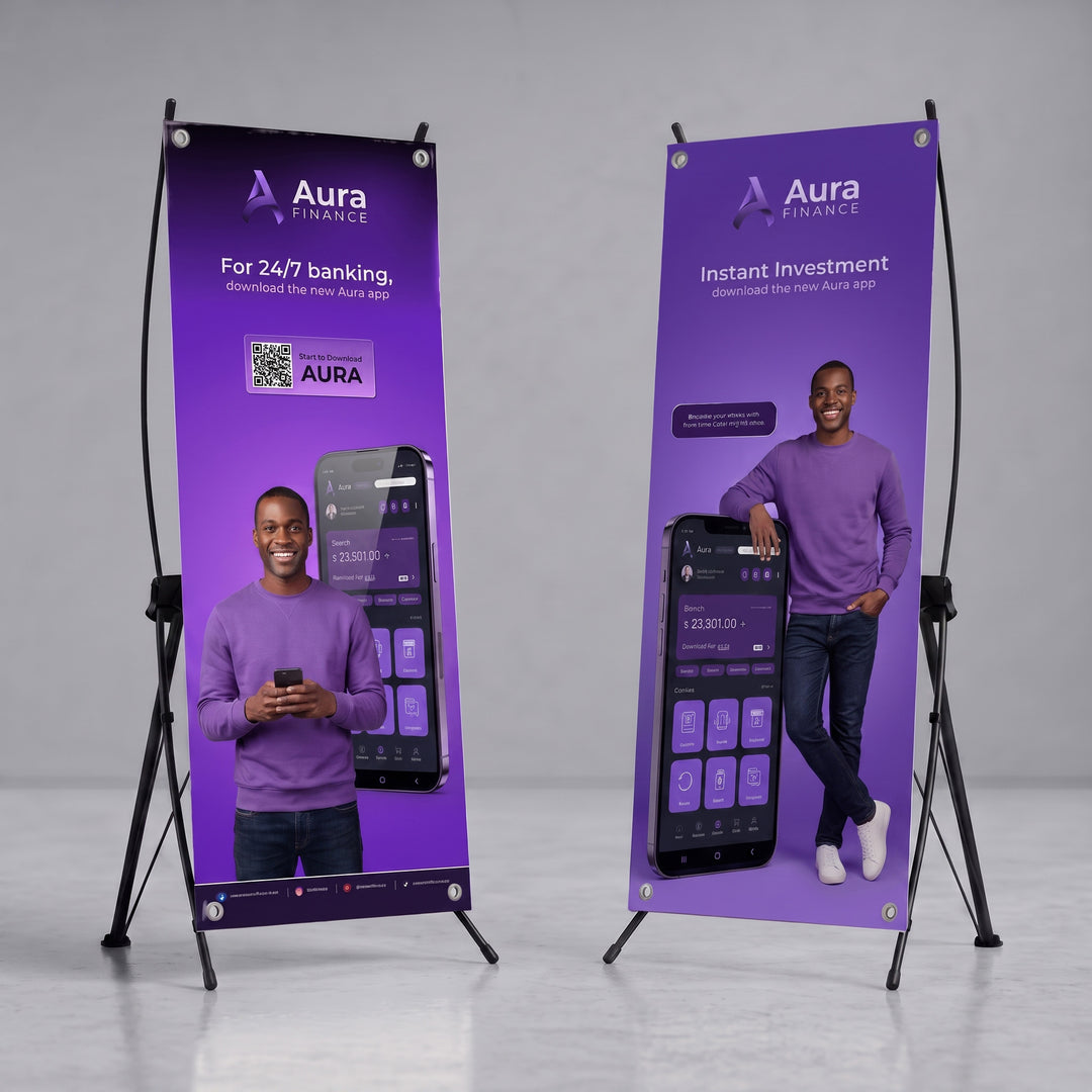 2 custom, different coloured X-banners done in Nairobi, Kenya